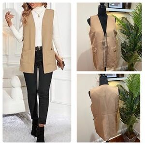Sincerely Jules Tan Layered Sleeveless Classic Long Vest Large